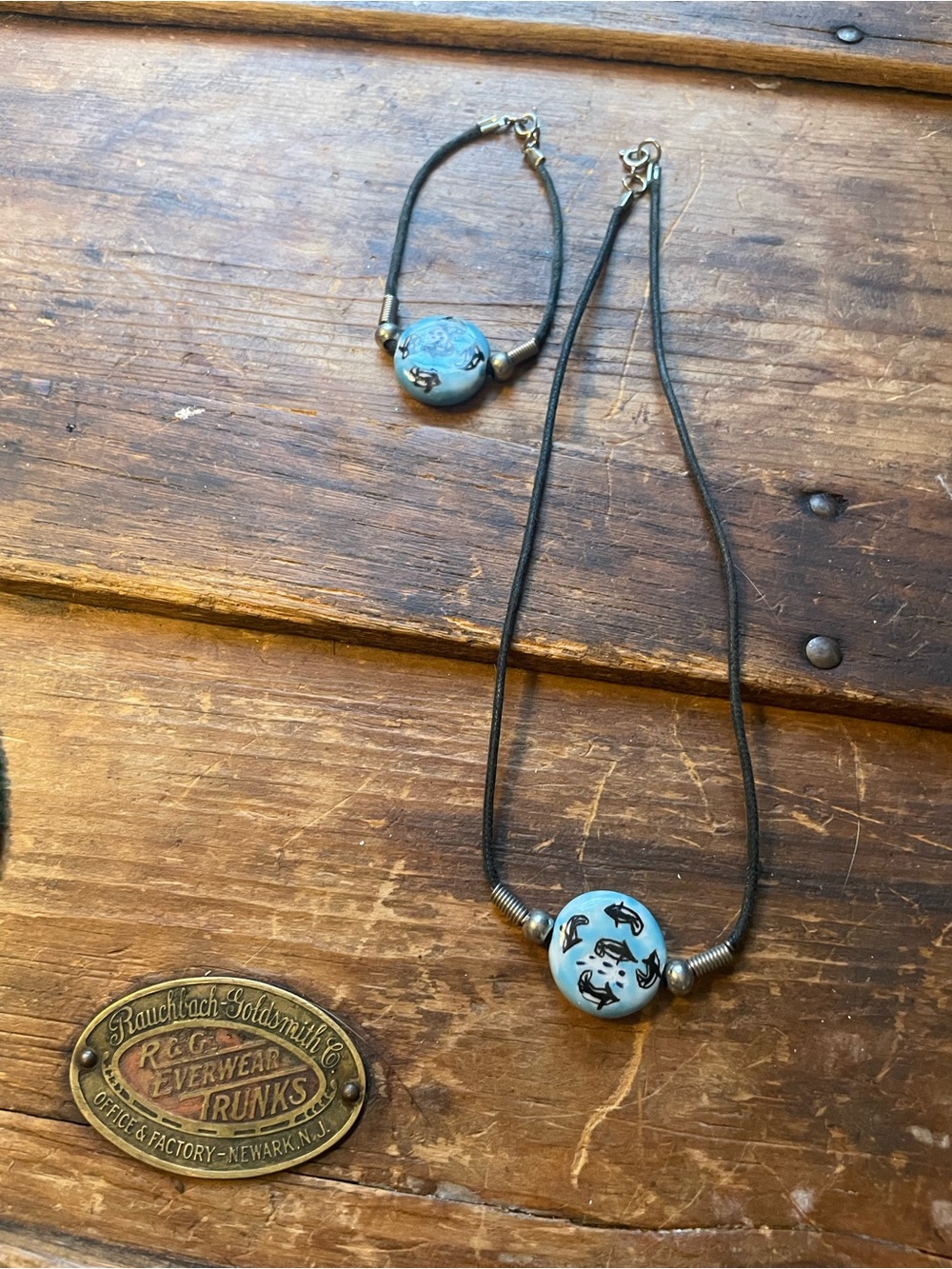 Source Unknown Blue Ceramic Whale Pendant Necklace and Bracelet Set